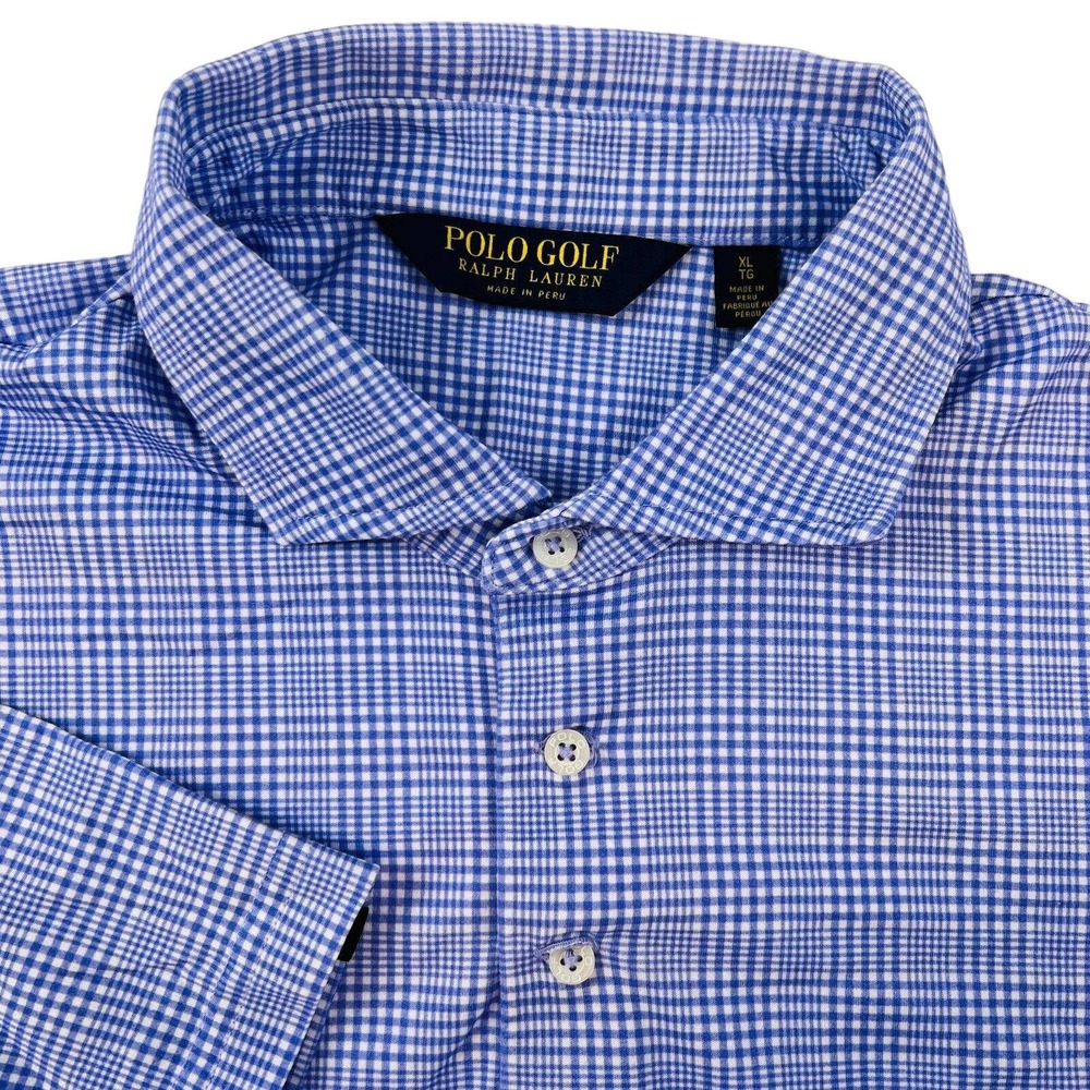 Polo Ralph Lauren Golf Button-Up Shirt Plaid Blue/White Short Sleeve‎ XL